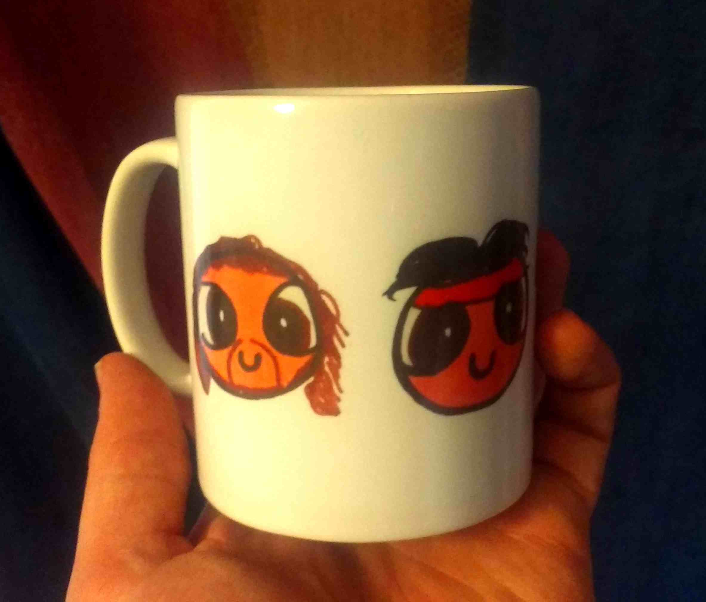Bin first drew us as Powerpuff Girls - then gave us this awesome mug :D